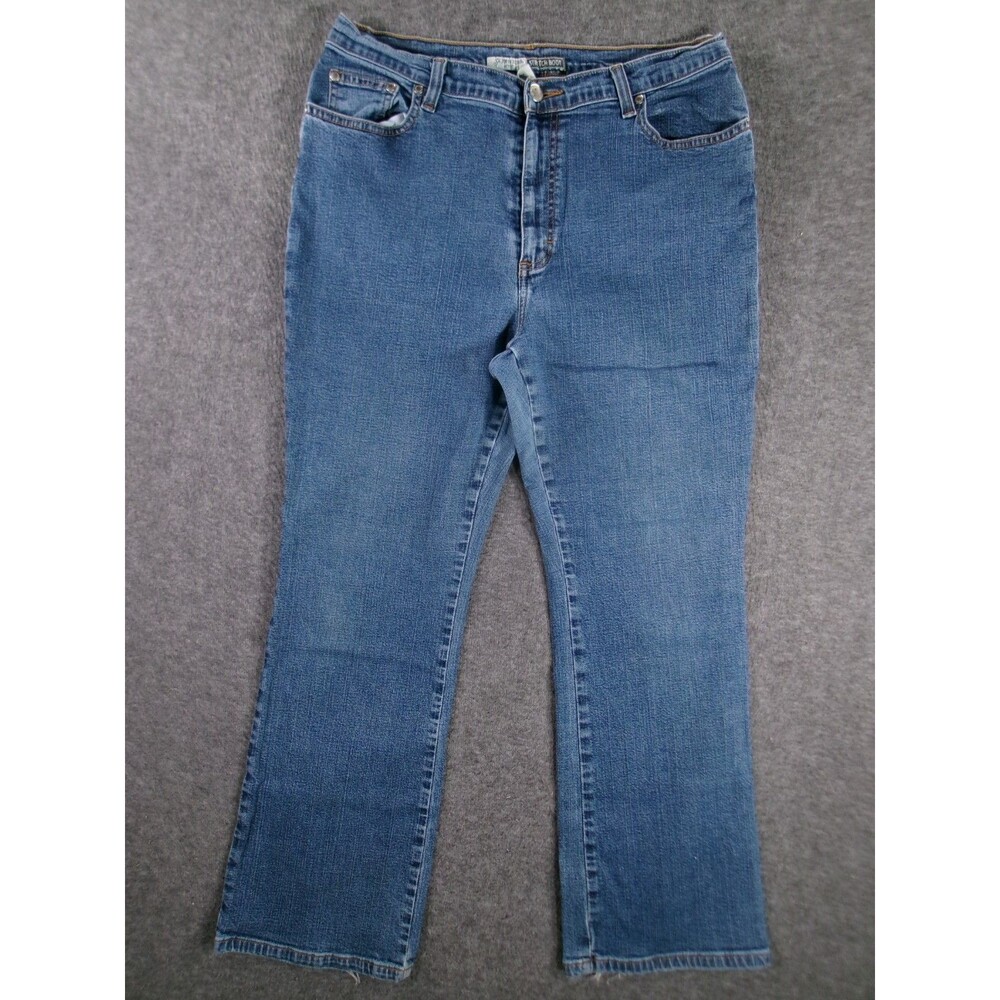 St Johns Bay Jeans Women 14 Petite Blue Bootcut Medium Wash Stretch Causal